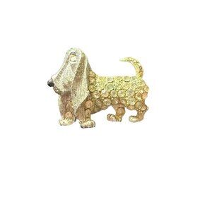 Vintage Rhinestone Basset Hound Dog Brooch Pin Silver-Tone